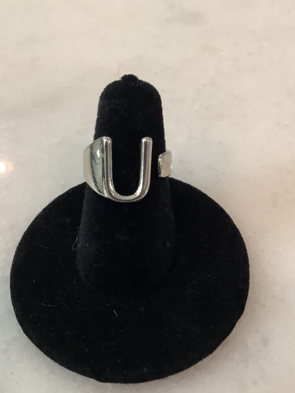 Modern U-Shaped Silver Plated Ring, Brand New